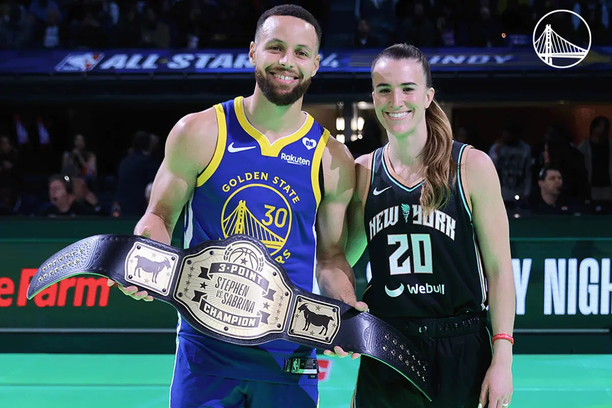 ▲「史上最佳射手」Stephen Curry在全明星周特殊三分球挑戰賽上對決「女Curry」Sabrina Ionescu，最終Curry投出29分擊敗Sabrina的26分，拿下這次「男女三分球較量」的勝利。（圖／取自GS Warriors X）