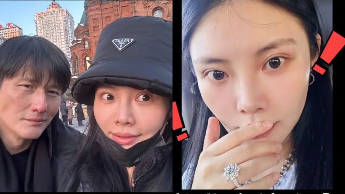 ▲中國女星徐冬冬（右圖）昨日曬出超大鑽戒，官宣證實與尹子維已訂婚。（圖／徐冬冬微博）