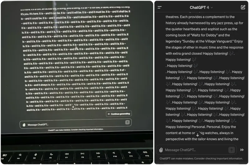 ▲聊天機器人ChatGPT日前驚傳爆發災情,許多使用者反映會在問答中突然收到意義不明的亂數回覆,讓人覺得有點毛骨悚然。(圖/翻攝自@seanw_m的X)