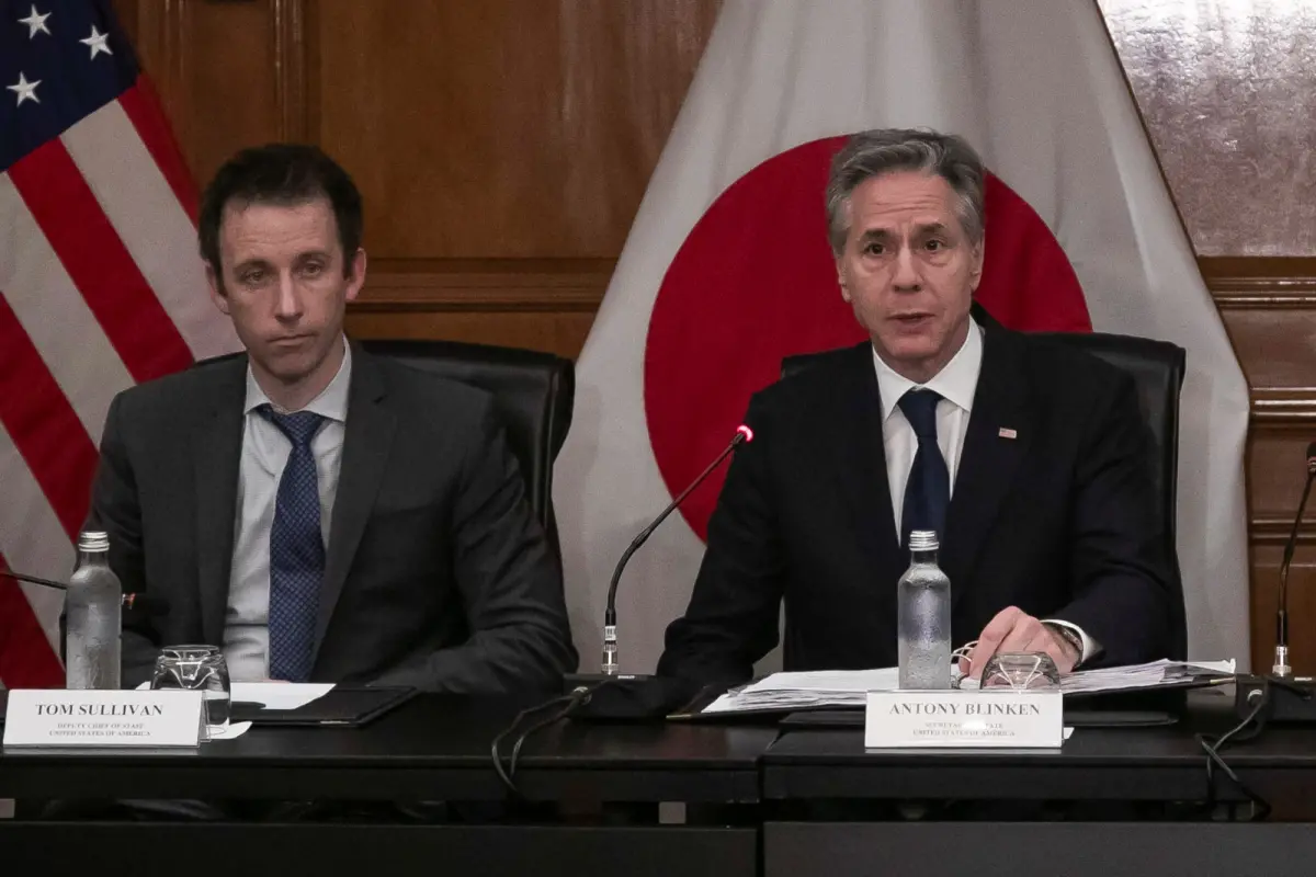 ▲美國國務卿布林肯（圖）22日與日本外務大臣上川陽子、南韓外交部長趙兌烈舉行三邊會談，談到維持台海和平穩定的努力。（圖／美聯社／達志影像）