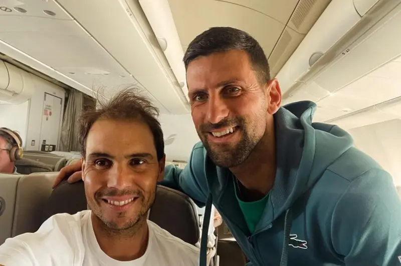 ▲Rafael Nadal和Novak Djokovic一同搭乘跨大西洋航班飛往洛杉磯，前往備戰印地安泉公開賽是本賽季首場1000分級大師賽。（圖／美聯社／達志影像）