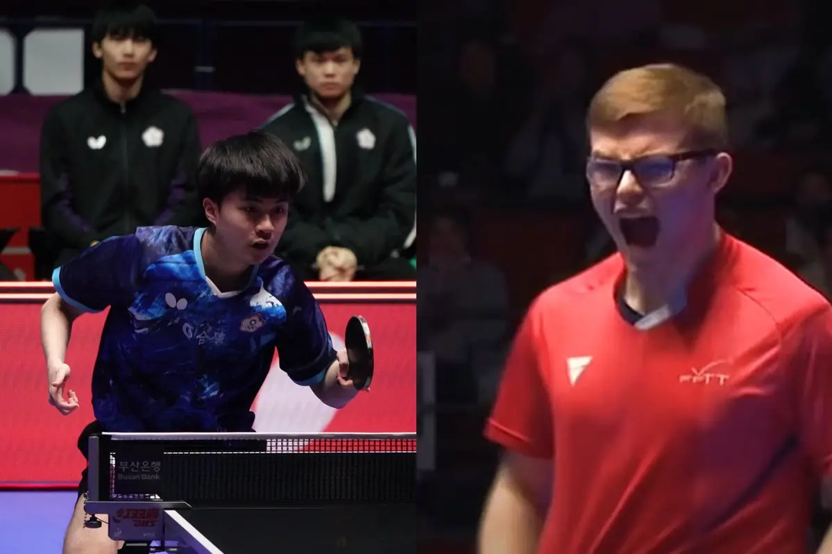 ▲世界第8的台灣名將「沉默殺手」林昀儒在第2點以3:0擊敗世界排名21的A.勒布倫（Alexis Lebrun），對方在第3局落後時曾失態在賽場上失態狂吼。（圖／翻攝自YouTube）