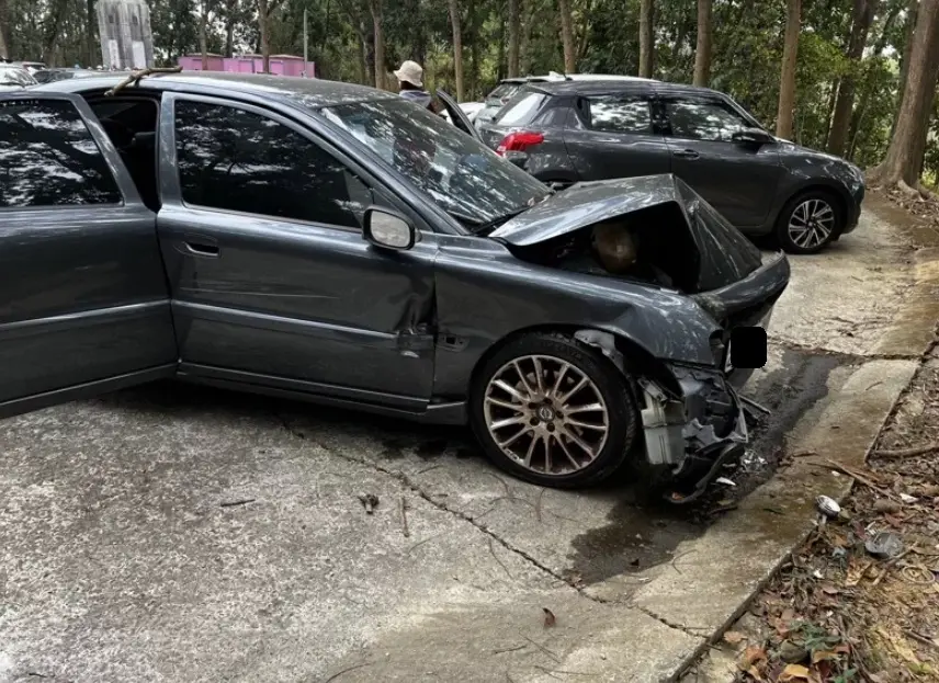 ▲27日上午，台南市官田區的川文山森林生態保育農場，一名80歲的麥姓老翁，於停車場駕駛汽車時突失控暴衝，波及現場6位民眾受傷送醫。（圖／翻攝畫面）