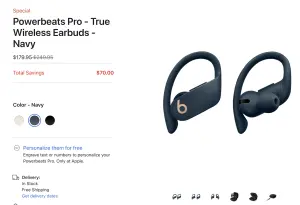 ▲耳掛式設計的Powerbeats  Pro美國官網促銷價179.95元（約5681元台幣），台灣蘋果官網售價還要8590元，有將近3000元的價差。（圖／翻攝官網）