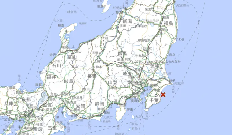 ▲日本千葉縣東部外海，上月底至今已發生多次地震。（圖／翻攝自日本氣象廳）