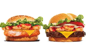 ▲▲漢堡王新推4款「海洋燒蝦堡」。左起：海洋燒蝦海老堡、海洋燒蝦安格斯牛肉堡，單點125元起、套餐170元起。（圖／漢堡王提供）