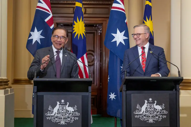 ▲馬來西亞首相安華赴澳洲出席「東南亞國家協會-澳洲峰會」。（圖／美聯社／達志影像）