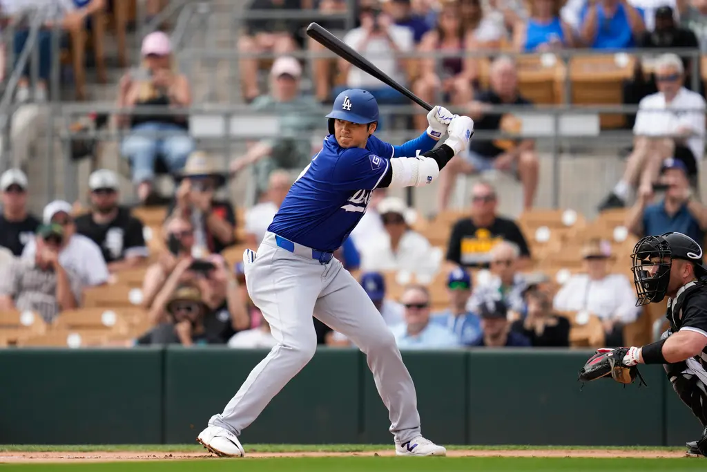 ▲洛杉磯道奇日籍球星大谷翔平、山本由伸首度同場出賽，大谷翔平敲出2安還盜壘。（圖／美聯社／達志影像）