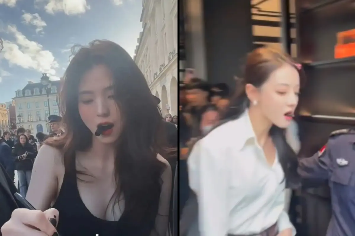 ▲迪麗熱巴嘴叼巧克力棒，遭疑是刻意模仿韓韶禧（左）叼筆蓋。（圖／微博）