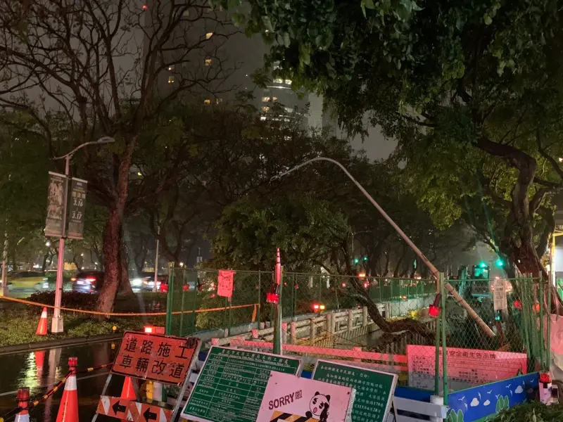 ▲台北市敦化南路二段發生路樹倒塌事件，現場有一輛自小客車遭刮傷，所幸無人受傷。（圖／讀者提供）