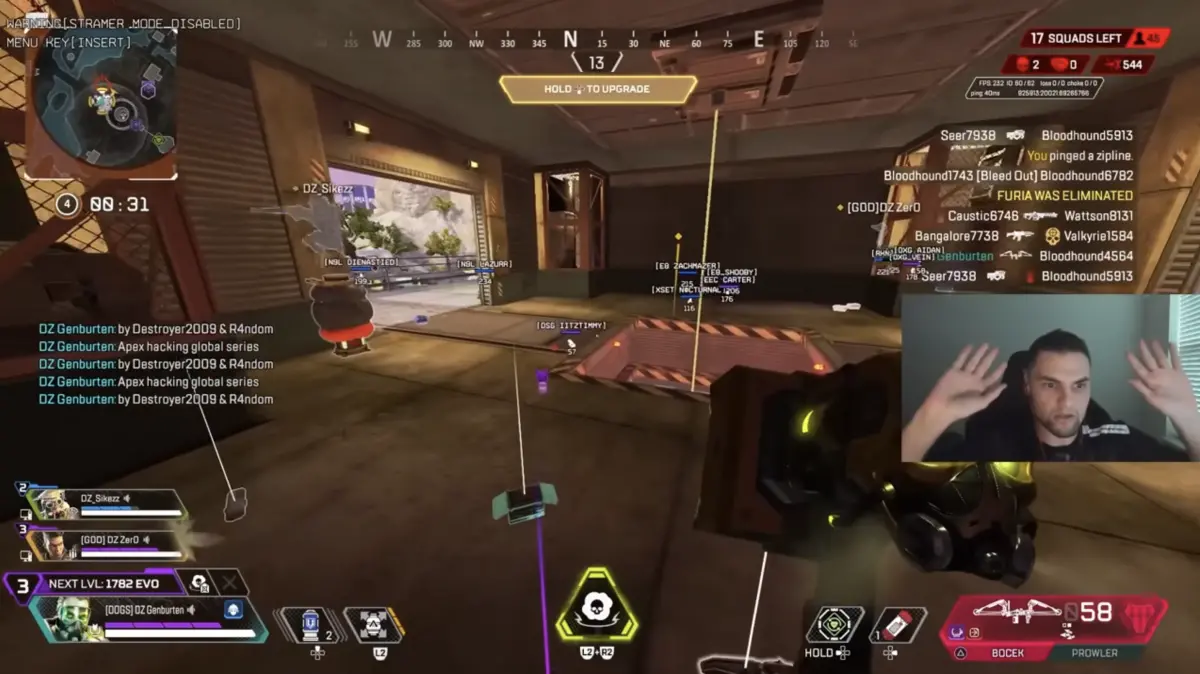 ▲《APEX》賽事「ALGS 2024」北美賽區決賽中，發生駭客入侵選手帳號，導致比賽被終止的事件。（圖／翻攝 Genburten X）