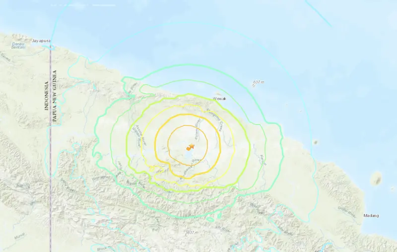 ▲巴布亞紐幾內亞今天發生規模6.9地震。（圖／翻攝自USGS）