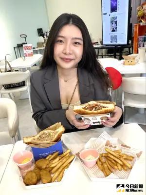 聖杯食客進駐一中商圈 直播間模式用餐還有主播秀才藝 ▲聖杯食客進駐一中商圈,主打爆炸三明治,口味多元,酥脆可口,一吃上癮。(圖/記者金武鳳攝,2024.3.24)