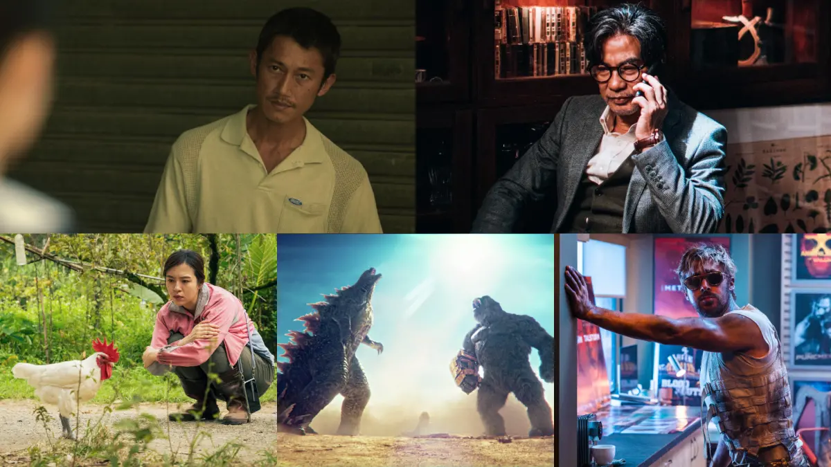 ▲吳慷仁（左上起）為《但願人長久》飾演毒蟲父親，激瘦到只剩53公斤；4月必看電影還有任達華《源生罪》、劉品言（左下起）《莎莉》、《哥吉拉與金剛：新帝國》、萊恩葛斯林《特技玩家》。（圖／甲上、華映、伯樂影業、華納兄弟、UIP）