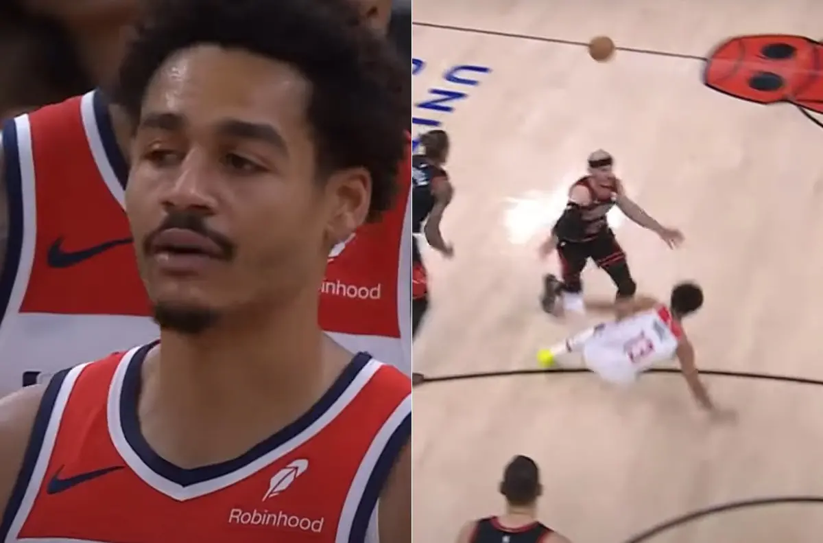 ▲華盛頓巫師控衛Jordan Poole今（26）日在和芝加哥公牛的比賽中和「禿曼巴」Alex Caruso發生了衝突，雙方在對位中產生對抗情緒、互相衝撞。（圖／翻攝自YouTube）