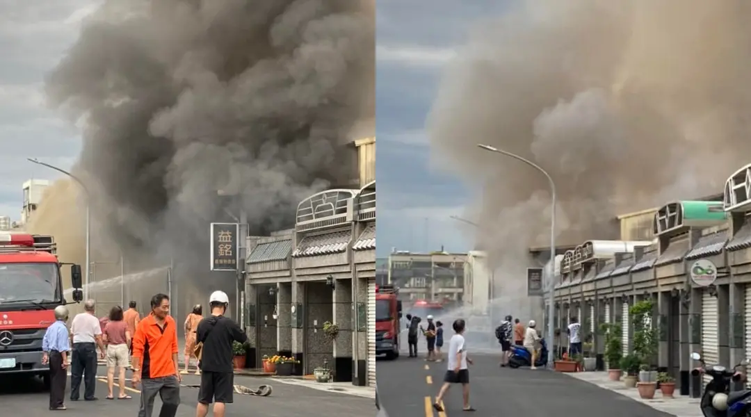 ▲高雄仁武區京中五街一間鐵皮倉庫突竄出火舌，所幸無人受困傷亡。（圖／翻攝臉書{仁武人}※大小事  ）