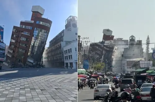 ▲今天早上發生7.2強震,花蓮民宅大樓傾斜坍塌。(圖/X) ▲花蓮地區災情慘重,傳出多起房屋倒塌、傾斜,甚至還發生山崩事故。(圖/讀者提供)