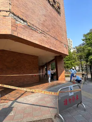 花蓮7.2大地震！台北福華飯店「外牆磁磚掉滿地」　急拉封鎖線　
