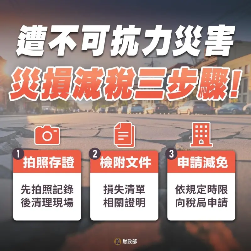 ▲財政部提醒災損減稅三步驟。(圖/財政部)