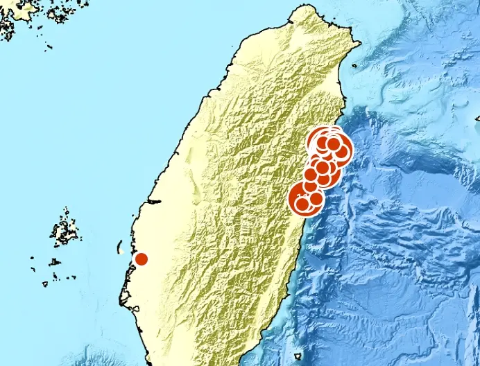 ▲花蓮外海發生芮氏規模7.2、自921後的最大地震後，能量持續透過餘震釋放。（圖／中央氣象署提供）