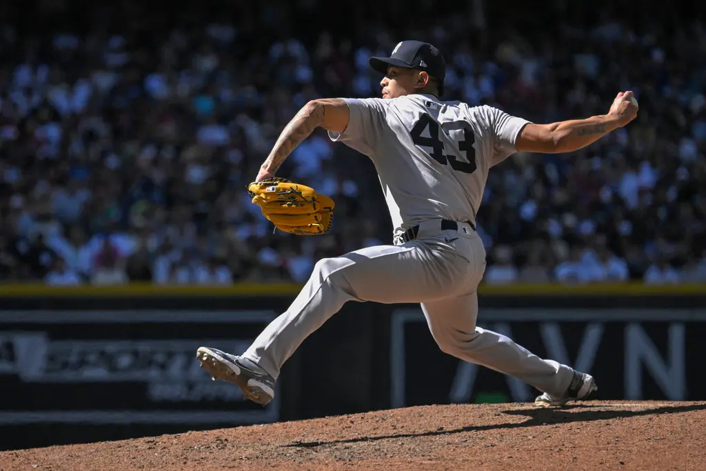 ▲美國職棒紐約洋基火球男Jonathan Loaisiga將動刀治療右手肘尺側副韌帶(UCL)，本賽季確定報銷。（圖／美聯社／達志影像） 