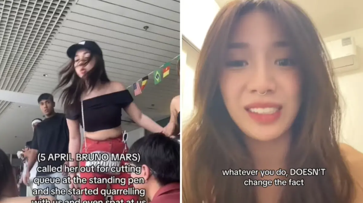 ▲印尼網紅Una在新加坡看Bruno Mars演唱會，因插隊與人起爭執。（圖／翻攝自TikTok）