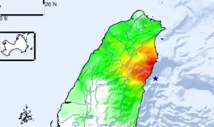 ▲下午1時09分，台灣東部海域發生芮氏規模5.1地震，最大震度4級。（圖／中央氣象署提供）