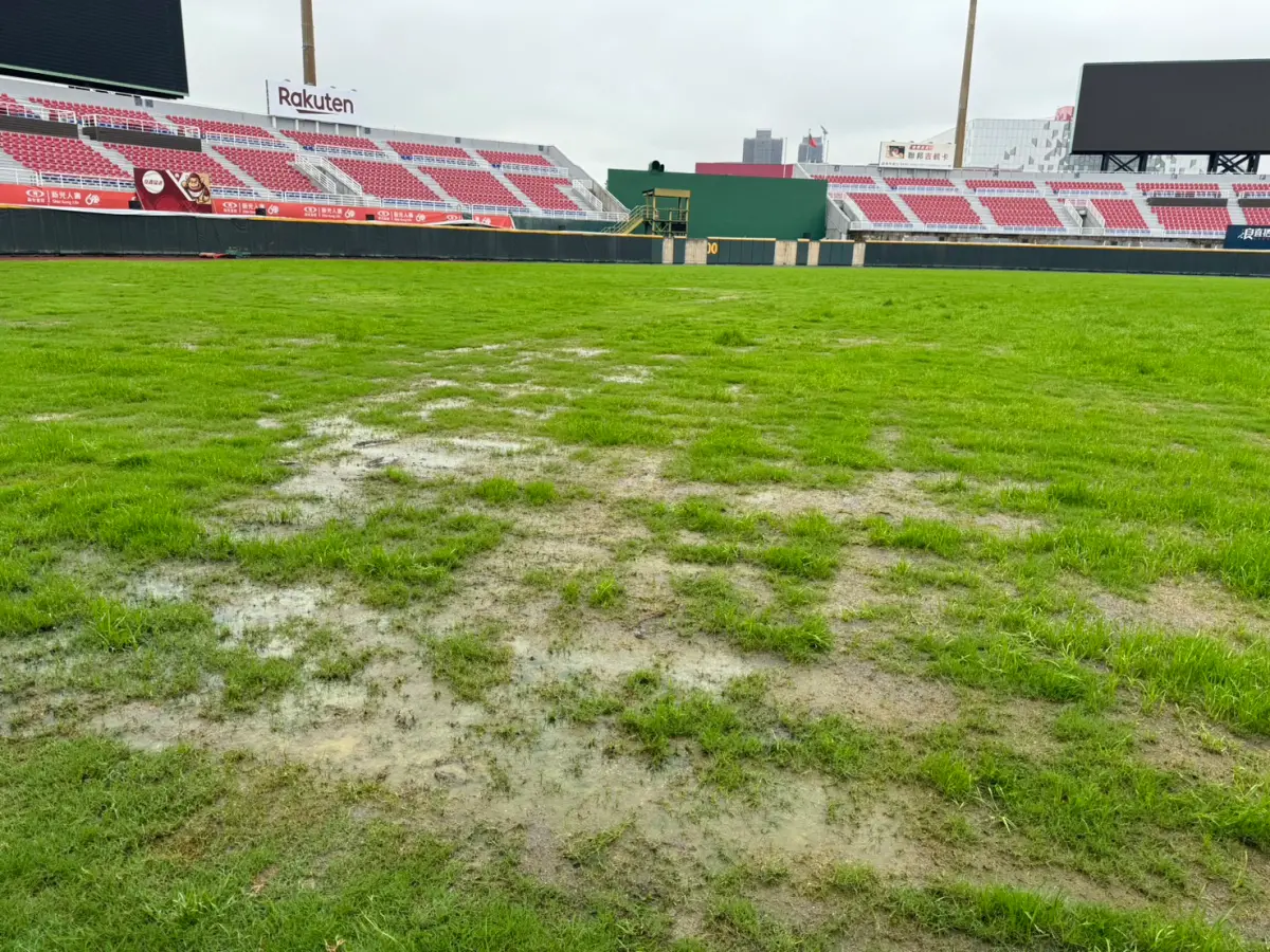 ▲樂天桃猿主場桃園球場草皮生長不佳！中職宣布4/16、17日比賽延期。（圖／中職提供）