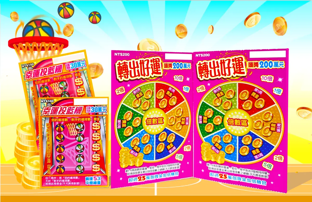 ▲台灣彩券公司今（9）日推出「轉出好運」及「幸運投籃機」兩款全新主題刮刮樂，總獎金破11億元，還有5個頭獎200萬元的中獎機會。（圖／台灣彩券公司提供）