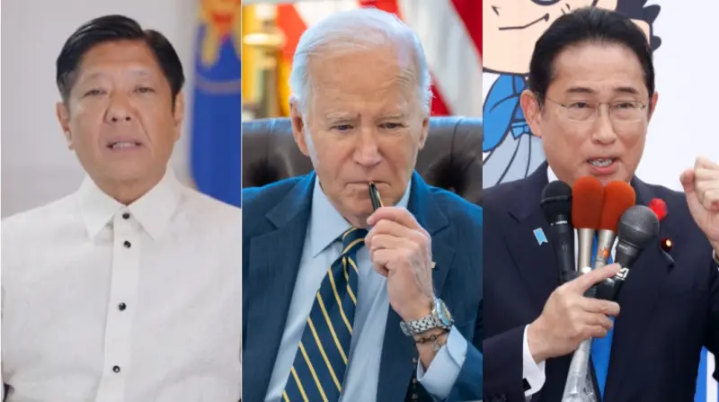 ▲由左至右，菲律賓總統小馬可仕、美國總統拜登、日本首相岸田文雄。合成圖。（圖／翻攝自Ｘ）