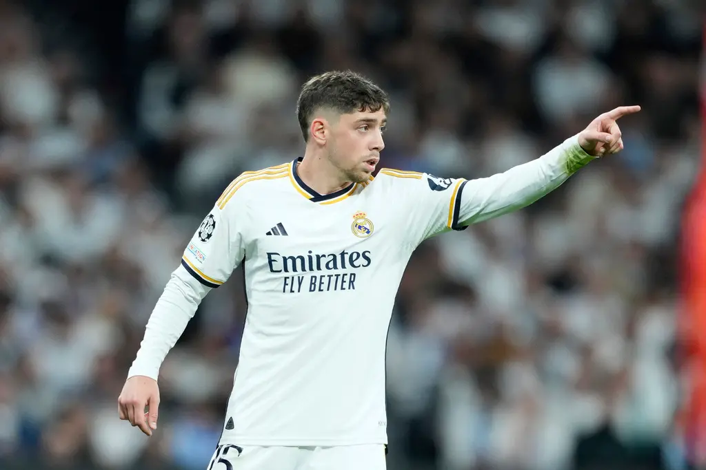 ▲歐冠8強首日賽事由皇馬對上曼城，皇馬中場Federico Valverde踢進關鍵追平分，兩隊最後和局作收。（圖／美聯社／達志影像）