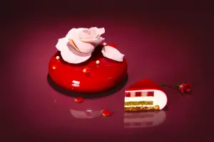 ▲台北萬豪酒店今年推出母親節限定「綻放莓荔」荔枝莓果香草慕斯蛋糕，售價1,280元。（圖／台北萬豪提供）