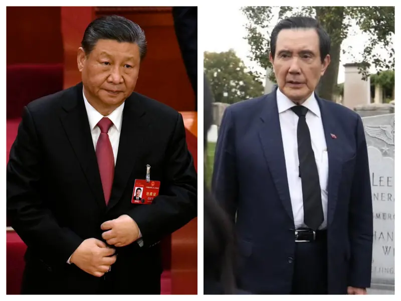 ▲中國國家主席習近平10日與前總統馬英九在北京會晤，是兩人繼2015年後再次見面。（合成圖／美聯社／翻攝自馬英九臉書）