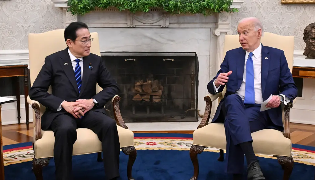 ▲美國總統拜登和日本首相岸田文雄於2024年4月10日在美國華盛頓特區白宮舉行會議。（圖／美聯社／達志影像）