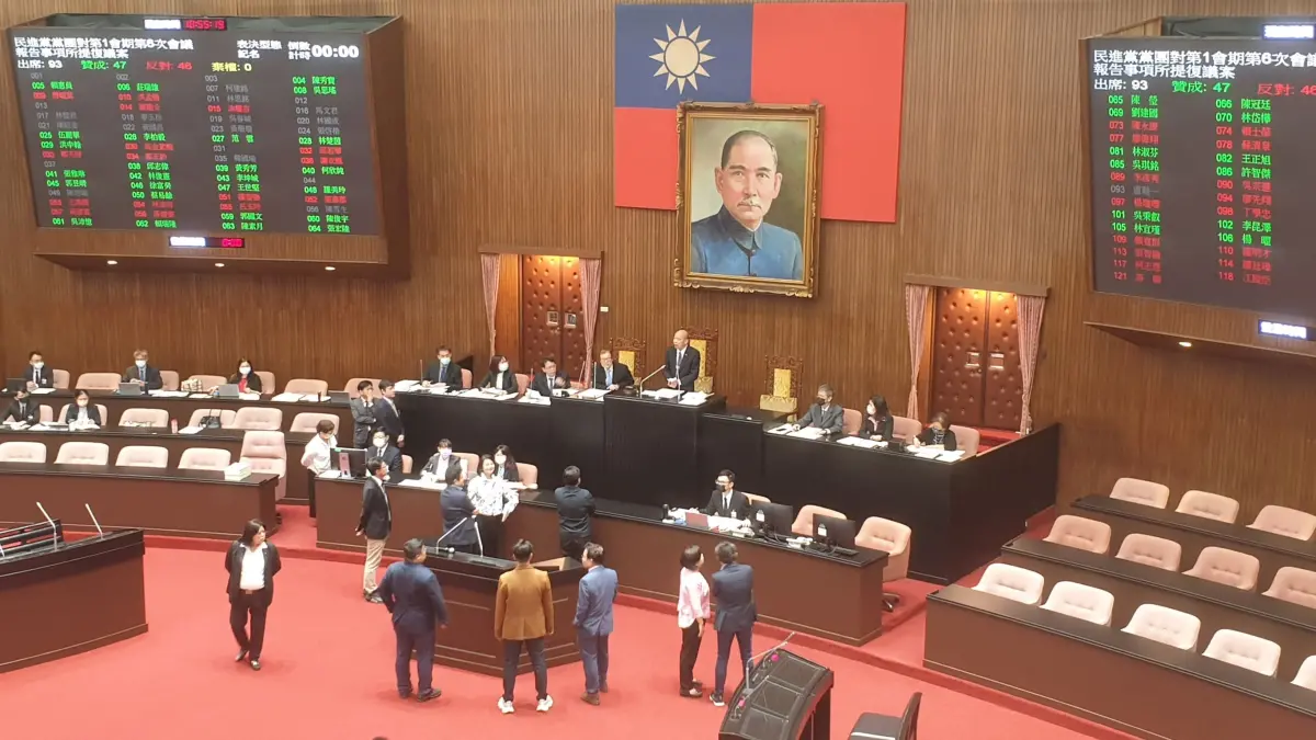 ▲立法院表決大戰，藍綠票數緊繃，最後藍營靠韓國瑜投票才險勝。（圖／何哲欣攝，20240412）