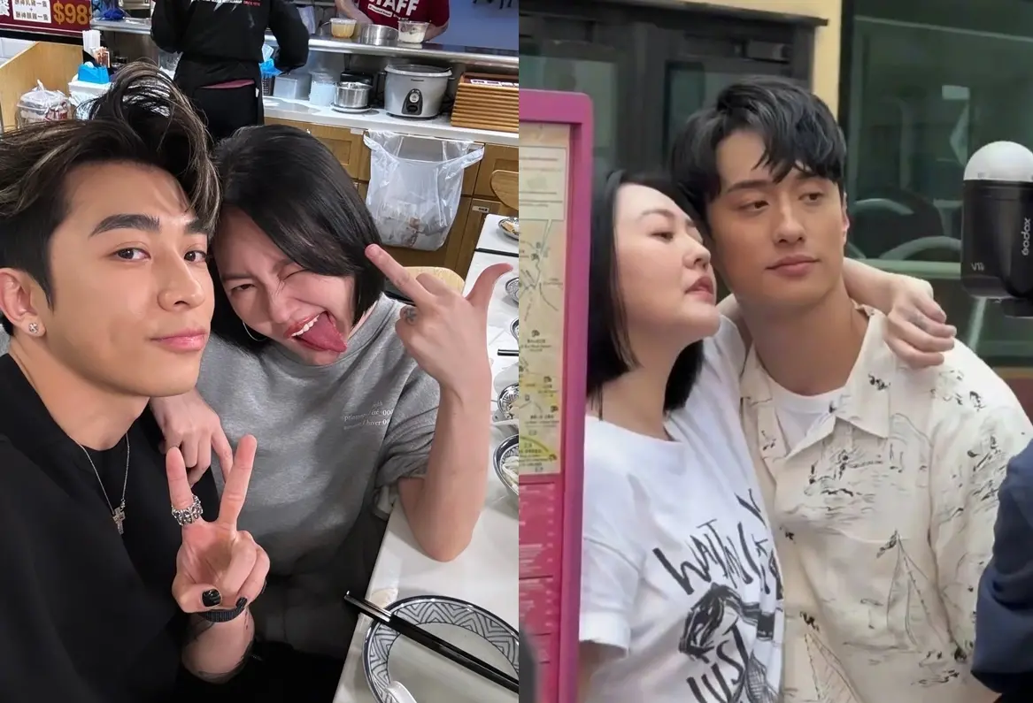 ▲小S在香港錄製《小姐不熙娣》外景節目，分別和Tyson Yoshi（左圖）、劉俊謙（右圖）合影，不受黃子佼風暴影響。（圖／翻攝自微博）