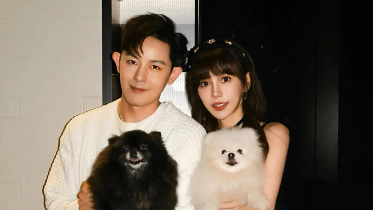 ▲敖犬（左）抱著愛犬挑戰「張員瑛轉圈」遭女友發發（右）吐槽：根本不一樣，還惹得愛犬頻頻低吼。（圖／bboyowodog）