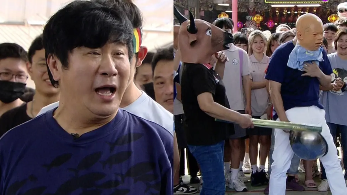 ▲胡瓜遭在地媽媽粉絲犯規暴打，對方被制止後還嗆「不然重來啊！」不受控的畫面讓現場笑到不行。（圖／民視提供）