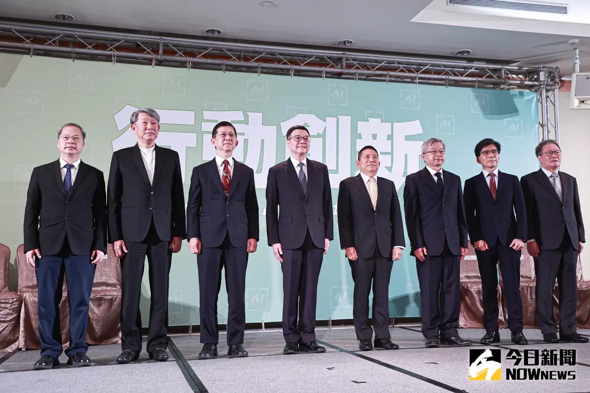 ▲準行政院長卓榮泰（左四）和準副院長龔明鑫（左一）公布第三波內閣人事，分別為左起經濟部郭智輝、數位部長黃彥男、國發會主委劉鏡清、國科會主委吳誠文、金管會主委彭金隆、工程會主委陳金德。（圖／記者葉政勳攝 , 2024.04.16）