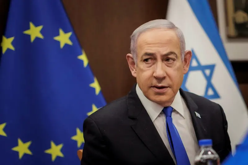 ▲以色列總理納坦雅胡17日在耶路撒冷，會晤到訪的德國及英國外長等人。（圖／美聯社／達志影像）
