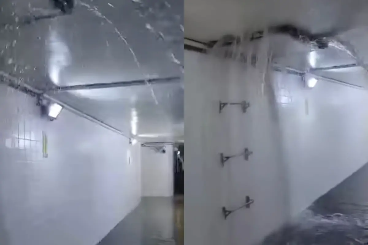 ▲今日北台灣被大雨襲擊，新北市淹水災情陸續傳出，其中永和地下道更因大雨變成「水簾洞」。（圖／翻攝自臉書社團「我是永和人」）