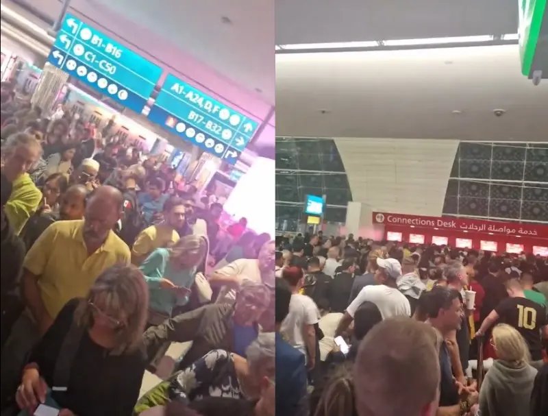 ▲杜拜機場受到強降雨影響，航班大亂，大量乘客困在機場。（圖／翻攝自Ｘ）