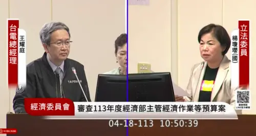 ▲4機組跳電，國民黨立委楊瓊櫻（右）質詢台電總經理王耀庭（左）。（圖／翻攝自國會頻道）