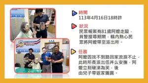 ▲所長請出「伍丼么」警長安撫,讓迷路的阿嬤瞬間破涕為笑。(圖/取自臉書豐原警好讚) ▲所長請出「伍丼么」警長安撫,讓迷路的阿嬤瞬間破涕為笑。(圖/取自臉書豐原警好讚)