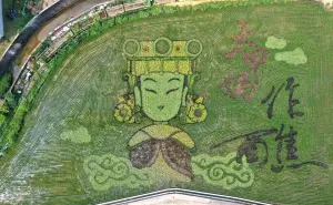 天后也有派對!大甲媽明赴苗栗田間「三媽會」 網喊我的女神好甜 ▲鎮瀾宮大甲媽稻田彩繪以「作醮」為主題。(圖/翻攝大甲鎮瀾宮臉書,2024.04.19)