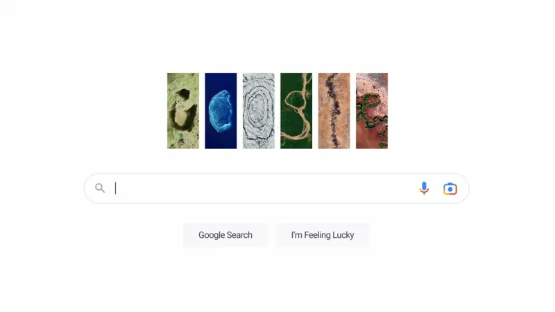 ▲Google在世界地球日特別換上新的Doodle，是由6張自然環境下拍出來的空拍圖。（圖／翻攝官網）