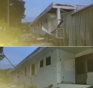 花蓮狂搖整夜「第3棟樓塌陷」!白色建築物1樓消失 外牆滿是裂痕