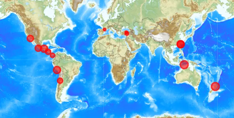 ▲本次花蓮餘震不斷也受到全球關注，更在歐洲地中海地震中心（EMSC）資料上「刷一排數字」。（圖／取自EMSC）