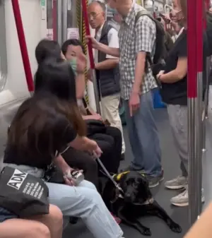 ▲站在車門旁的老伯,質疑狗狗不是導盲犬,讓其他乘客看不下去。(圖/取自香港突發事故報料區臉書) ▲站在車門旁的老伯,質疑狗狗不是導盲犬,讓其他乘客看不下去。(圖/取自香港突發事故報料區臉書)