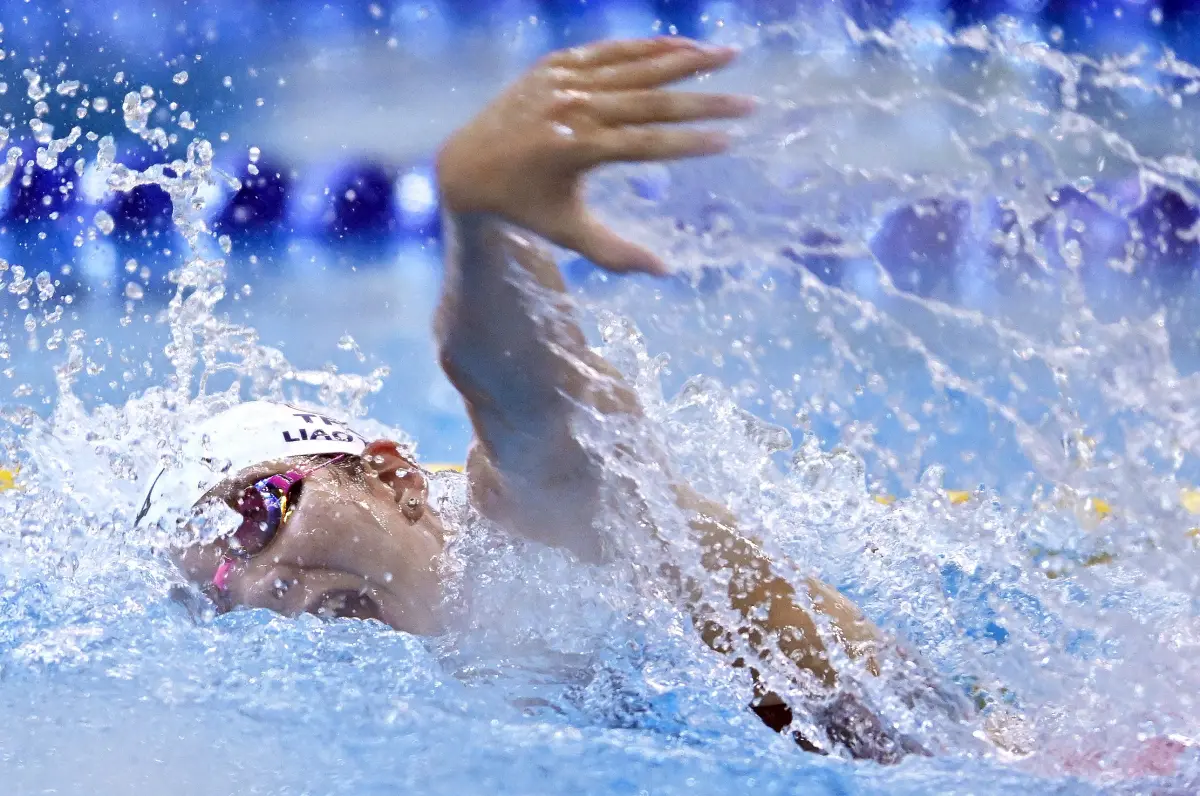 ▲新竹市新竹高商廖祐菲贏得高女50公尺自由式金牌。（圖／全中運提供）